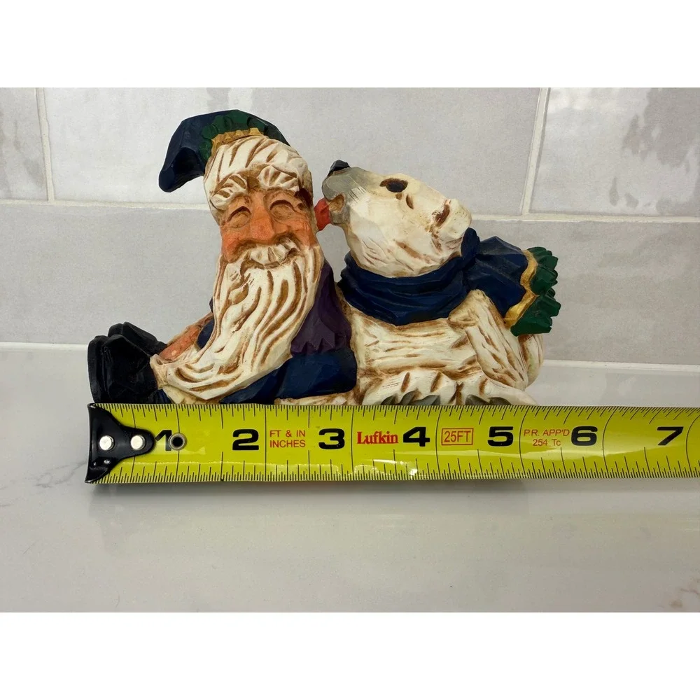 David Frykman Figurine Polar Bear Kissing Santa 1997 DF1063 Blue White Folk Art